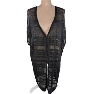 Alice + Olivia Sheer Linen Crochet Mesh Lightweight Cardigan Kimono Black Size M